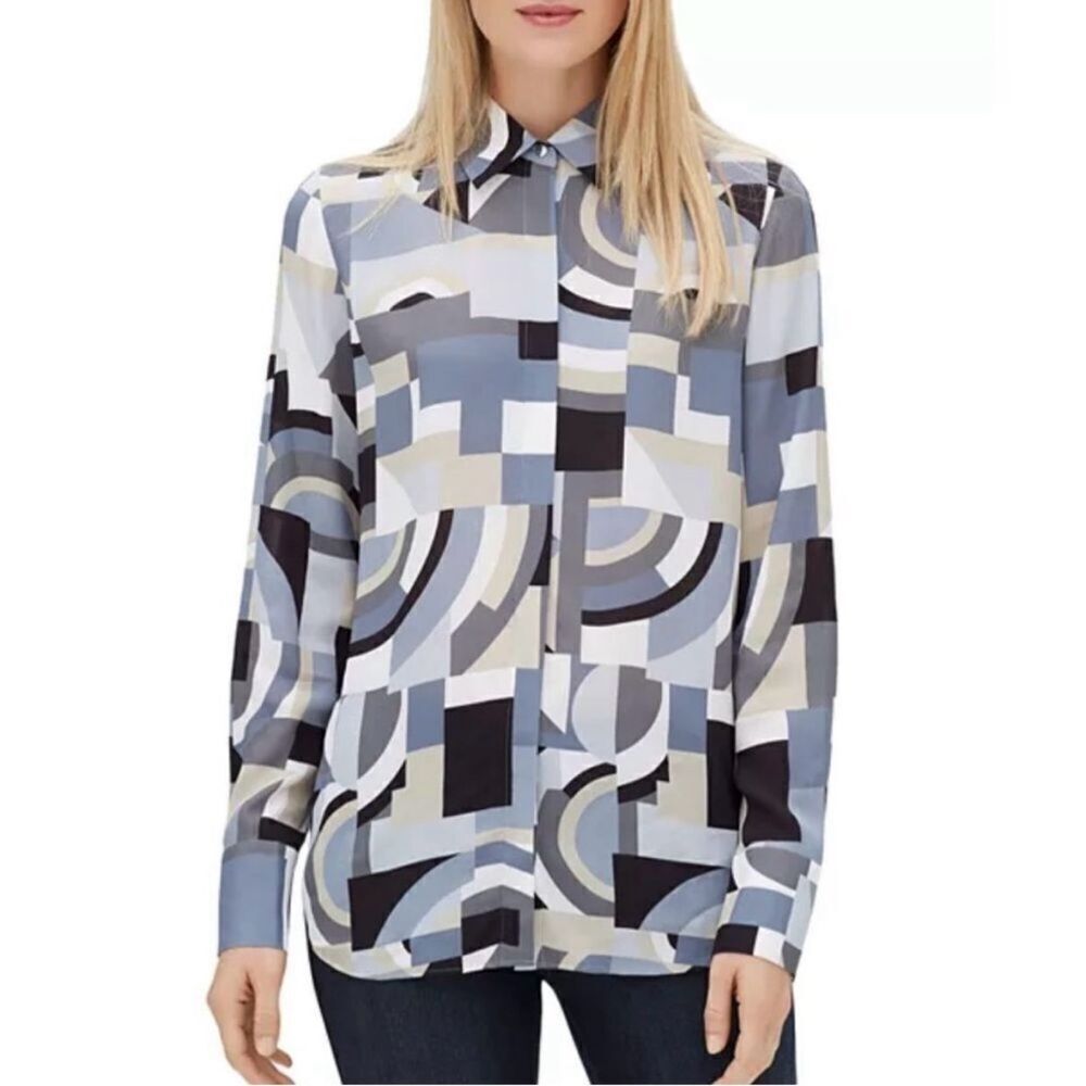 Lafayette 148 New York Scottie Abstract Geometric Blouse Size Small Contemporary